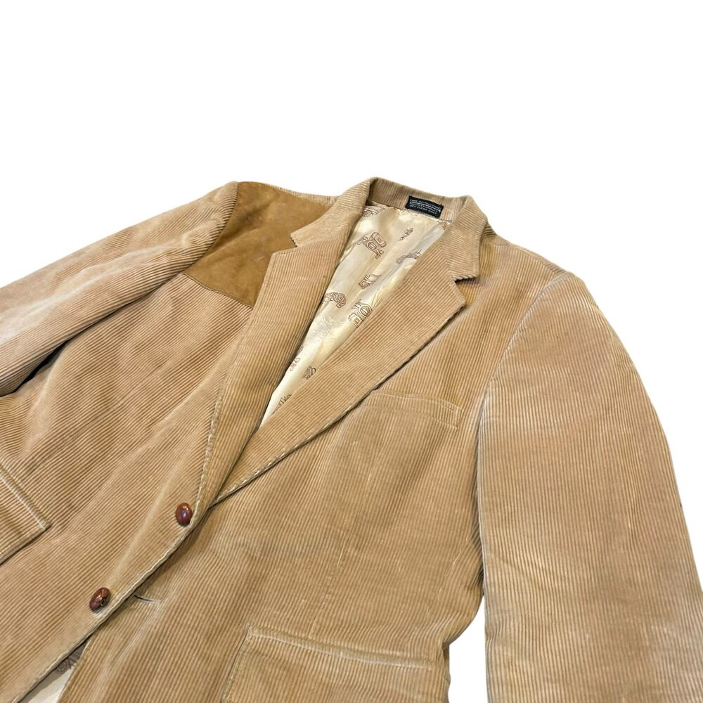 Tan Corduroy Blazer Suede Shoulder Patch 2 Button 44R - Picture 14 of 14